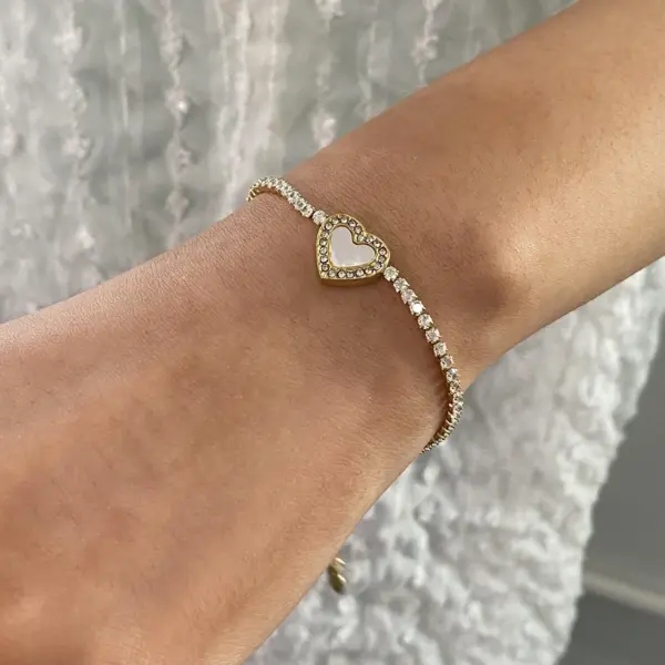 Heart-Shaped 18K Gold Zircon Bracelet - Image 2