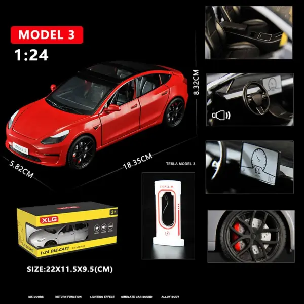 1:24 Tesla Model 3 Diecast Metal Car - Image 13