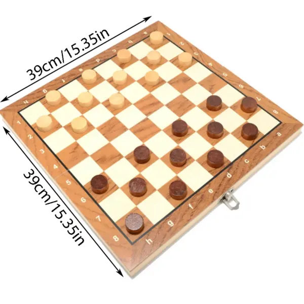 Portable Wooden 2 in 1 Chess Board Set - Image 2