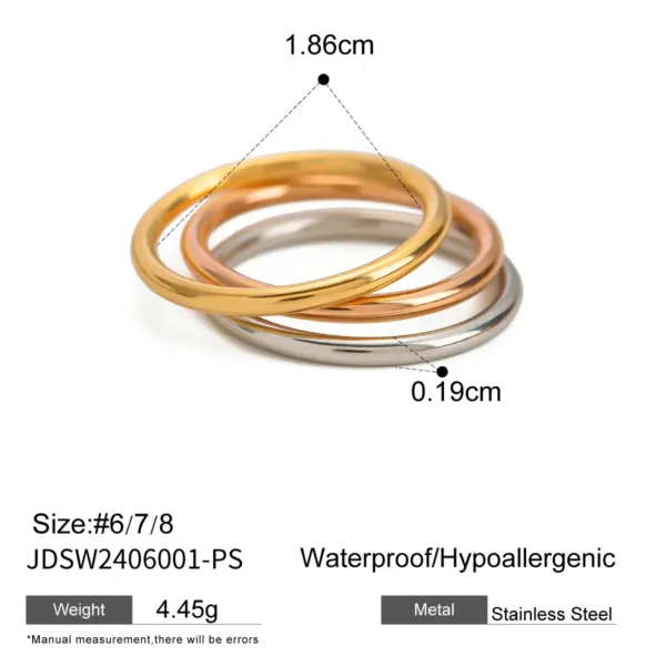 Colorblocked Stainless Steel Rings Set for Women - Image 7