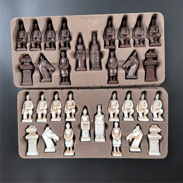 Ancient Chess Resin Pieces with Leather Board - Image 6