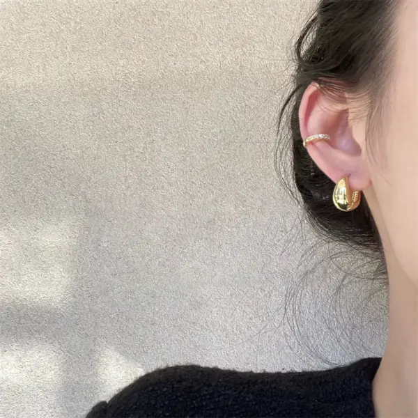 Smooth Metal Chunky Hoop Earrings 72mm x 45mm - Image 2