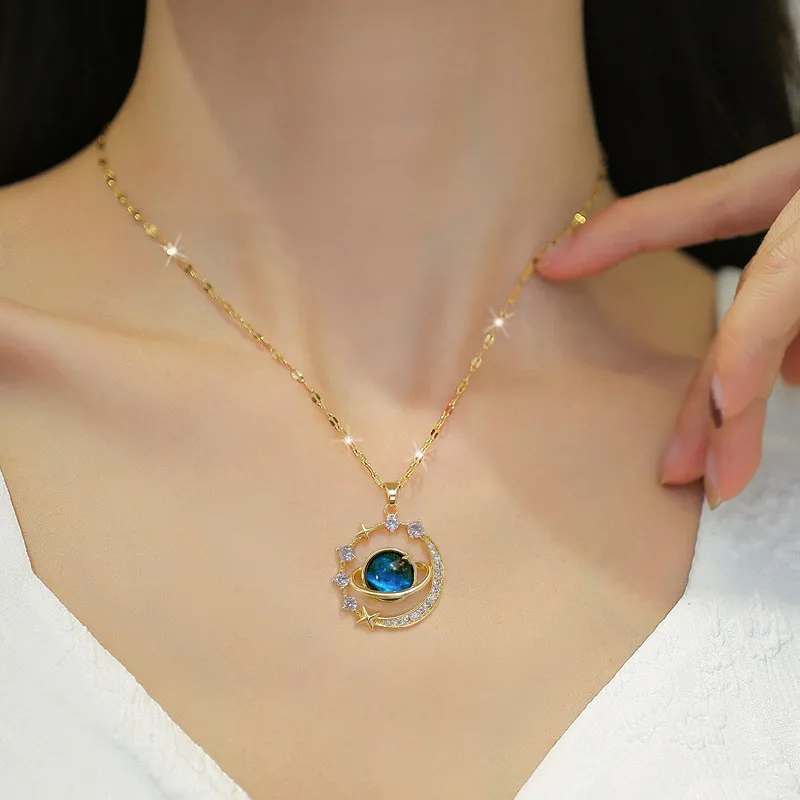 Luxury Zircon Planet Moon Pendant Necklace 2 Luxury Zircon Planet Moon Pendant Necklace - Image 2