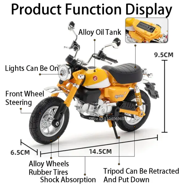 1:12 Honda Monkey Motorcycle Diecast Model - Image 2