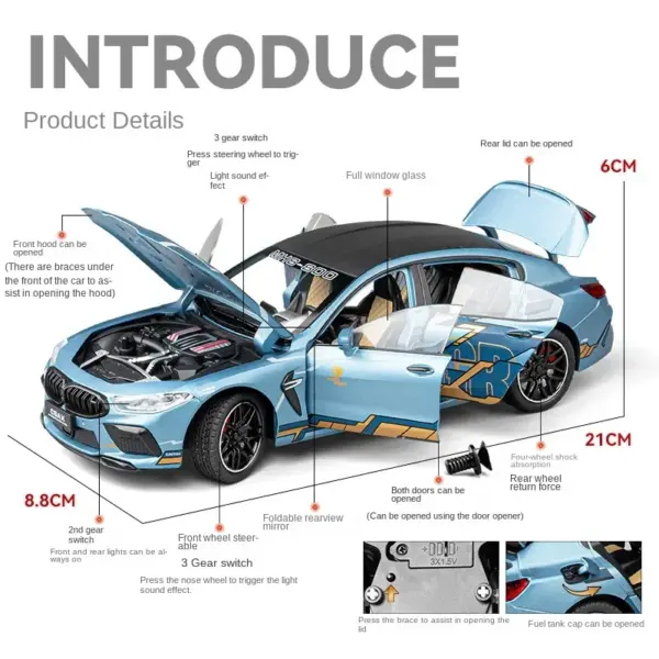 1:24 BMW M8 Supercar Alloy Model Car - Image 5