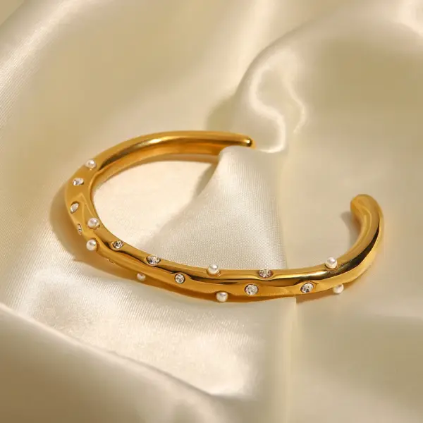 Stainless Steel Geometric Open Cuff Bracelet - Image 2