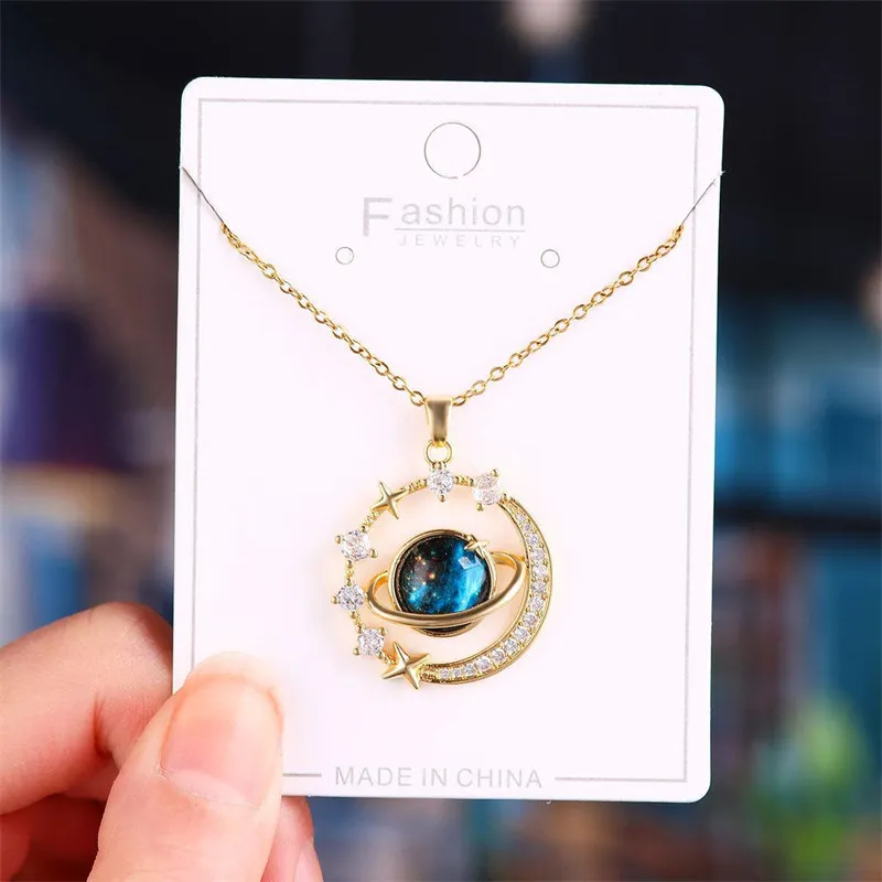 Luxury Zircon Planet Moon Pendant Necklace 4 Luxury Zircon Planet Moon Pendant Necklace - Image 4