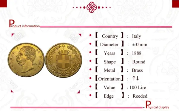 Italy 1888 Umberto I Commemorative Replica Coin - Image 6