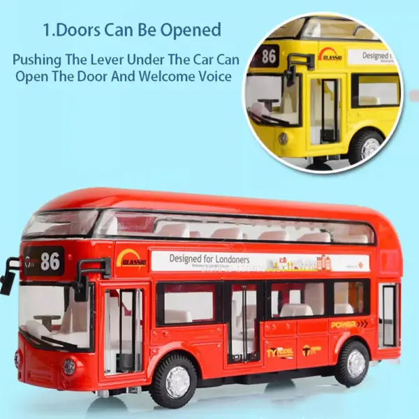 1:36 Scale Double Decker Bus Model Vehicle - Image 2