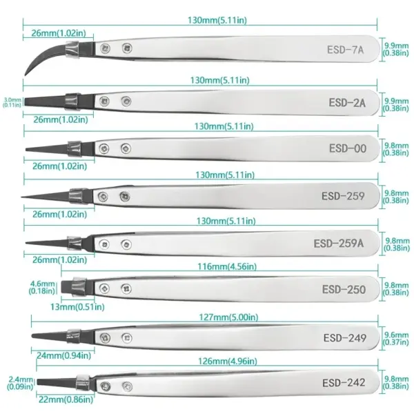 ESD Tweezers with Replaceable Tips and Steel Body - Image 5