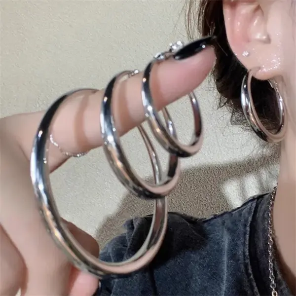 Big Round Stainless Steel Hoop Earrings