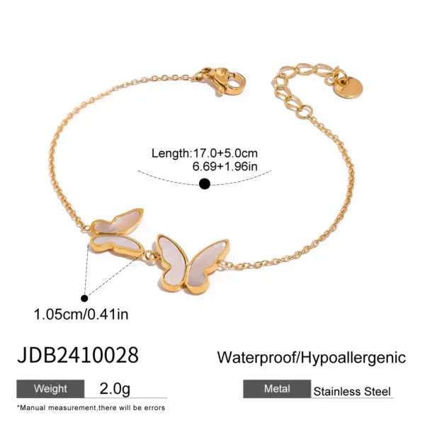 18K Gold Stainless Steel Butterfly Charm Bracelet - Image 7