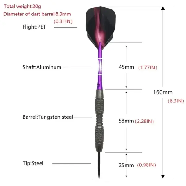 3pcs Stainless Steel 20g Darts Set - Image 2