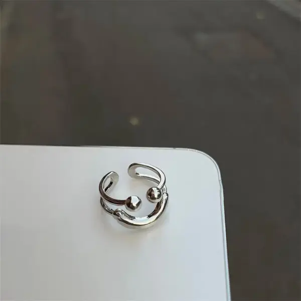 Silver Smiley Face Adjustable Ring for Women - Image 5