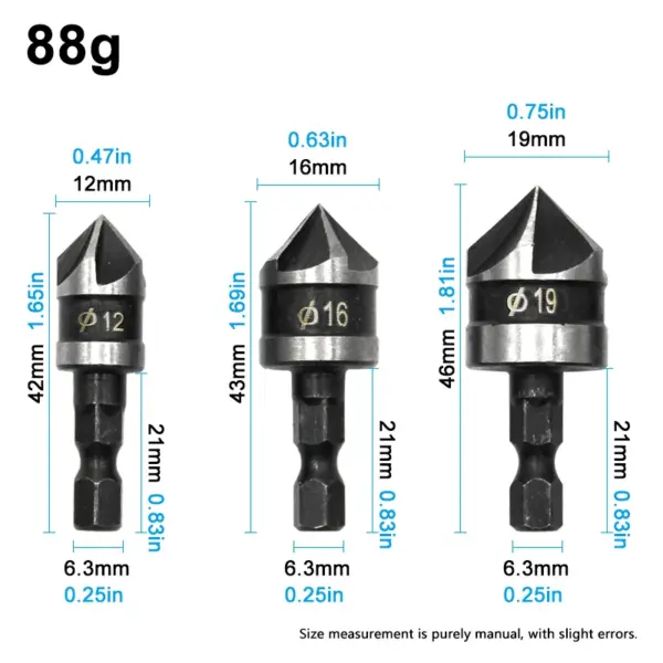 3PCS Hexagonal Shank Chamfering Drill Bit Set - Image 5