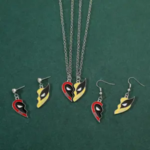 Deadpool & Wolverine Heart Pendant Necklace Set