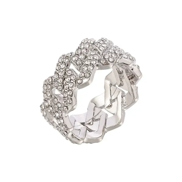 Gold Plated Iced Out Cuban Link Ring - Image 7