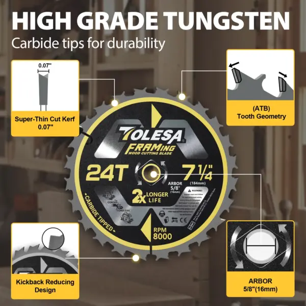 7-1/4 Inch Circular Saw Blades Set of 3 - Image 2