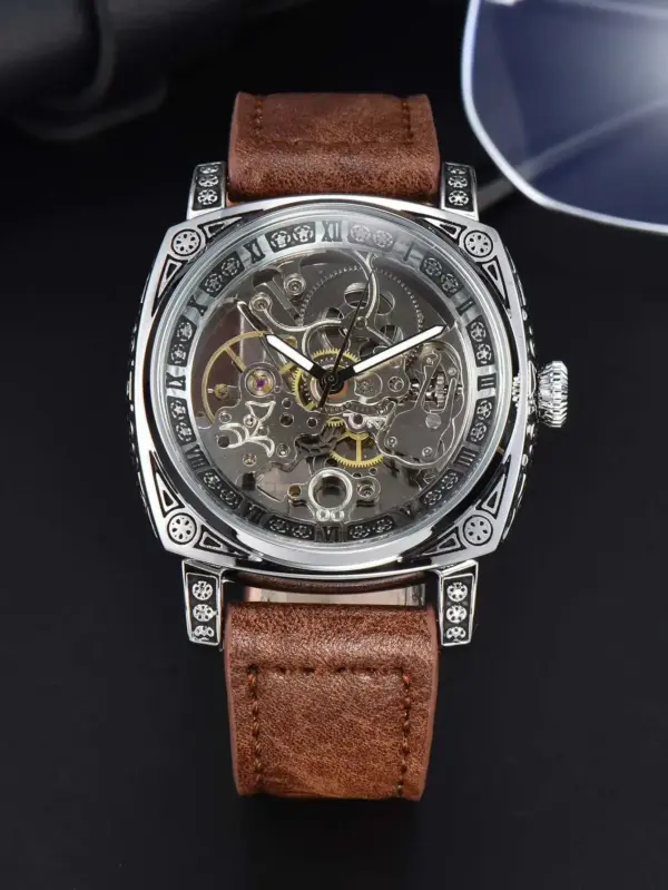 LONGLUX L8071 Retro Mechanical Leather Watch - Image 13
