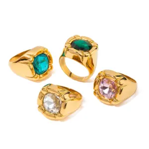 Colorful Cubic Zirconia Stainless Steel Ring