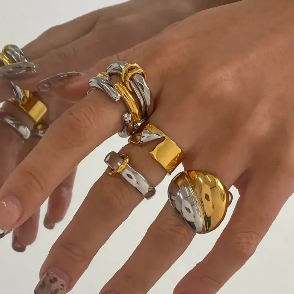 Gold and Silver Geometric Open Ring - Image 3
