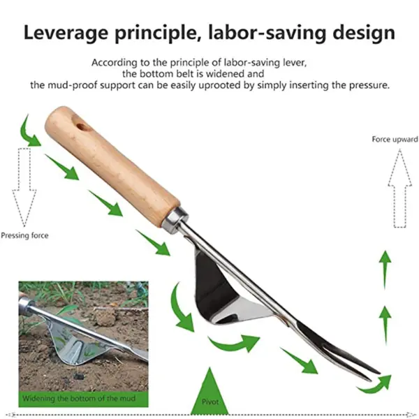 Stainless Steel Hand Weeder with Wooden Handle - Image 3