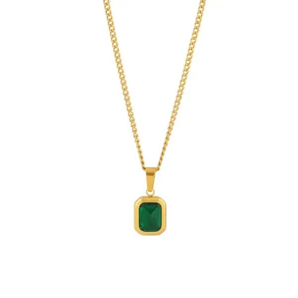 Vintage Green Zircon Square Pendant Necklace - Image 6