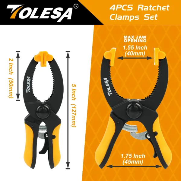 TOLESA 4PCS 5 inches Ratcheting Clamps Set - Image 2