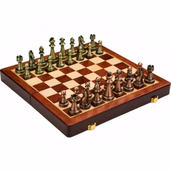 Antique Bronze Chess Set with Wooden Box - Image 4