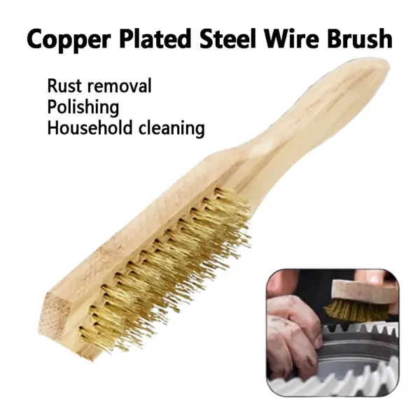 Wooden Handle Copper Plated Wire Brush