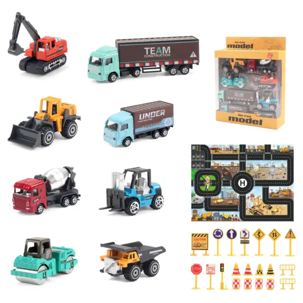 8pcs Alloy Construction Trucks Set with Accessories - Image 7