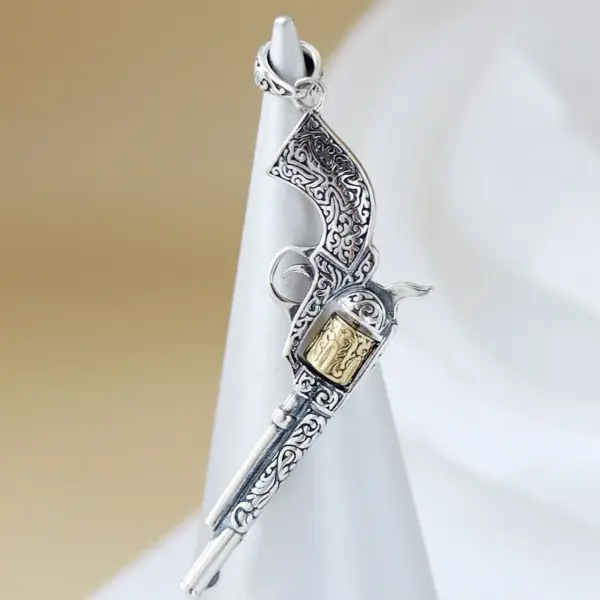 Vintage Revolver 925 Sterling Silver Pendant - Image 3