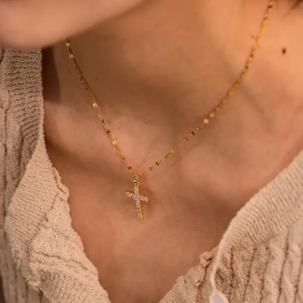 Stainless Steel 18K Gold Plated Cross Necklace - Image 6