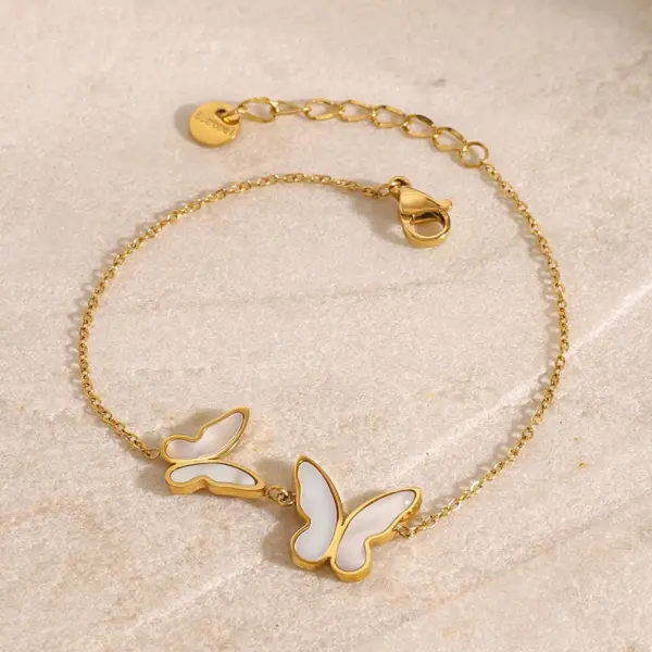 18K Gold Stainless Steel Butterfly Charm Bracelet - Image 5