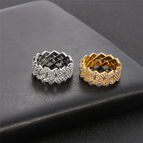 Gold Plated Iced Out Cuban Link Ring - Image 3