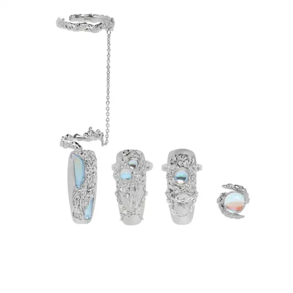 Adjustable Silver Nail Armor Ring Set - Image 11