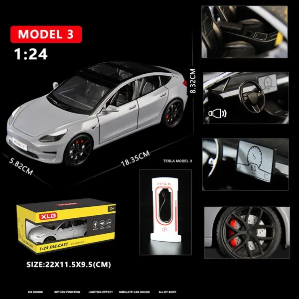 1:24 Tesla Model 3 Diecast Metal Car - Image 14