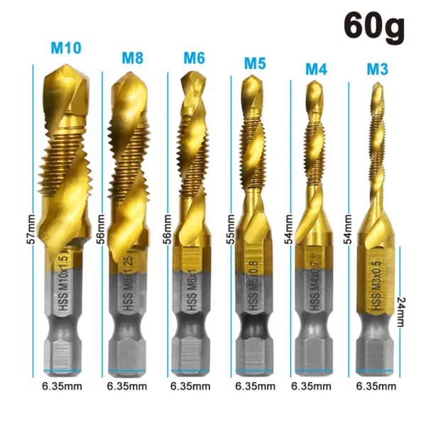 6pcs M3-M10 Titanium Plated Taps Set - Image 2