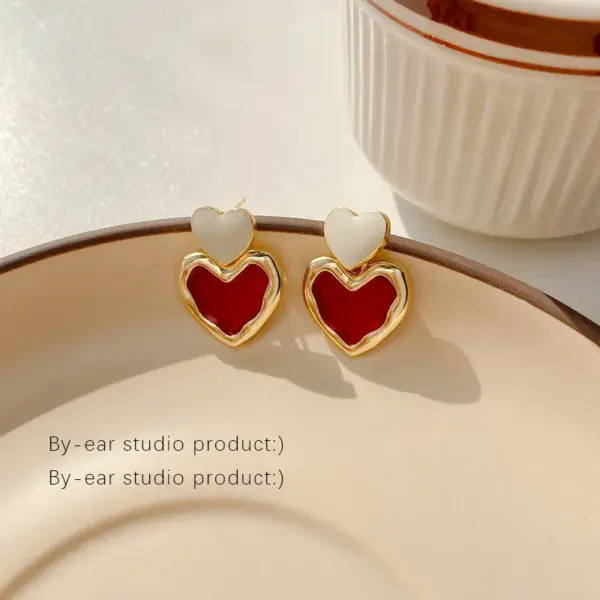 Red Heart Drop Earrings for Women - Image 12