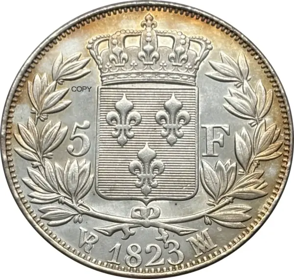 1823 Louis XVIII Silver Plated 5 Francs Coin - Image 2