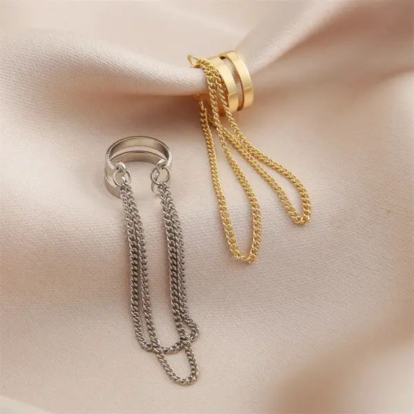 Long Tassel Ear Cuff Earrings Unisex Style - Image 3