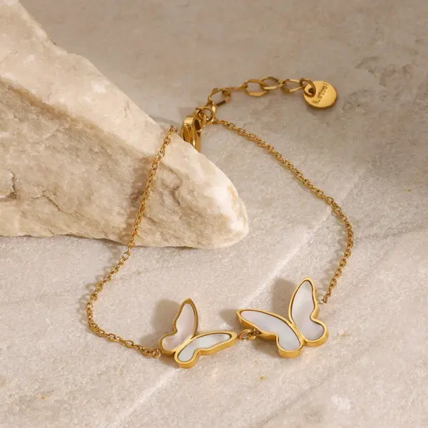 18K Gold Stainless Steel Butterfly Charm Bracelet - Image 6