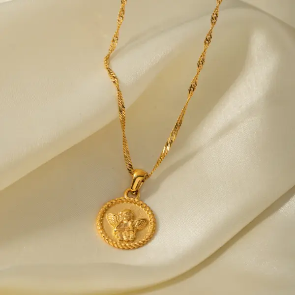 Angel Pendant Necklace with Water-wave Chain - Image 3