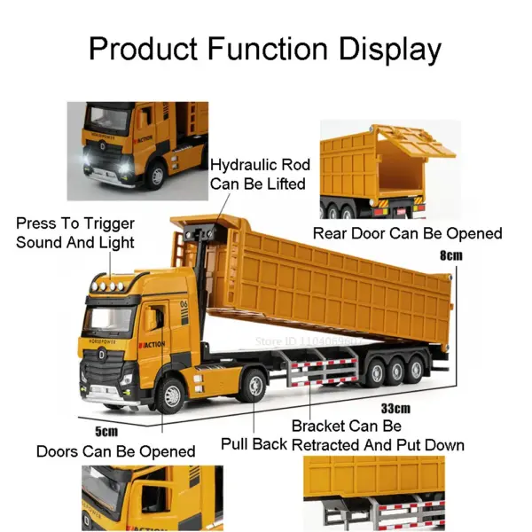 1:50 Scale Yellow Dump Truck Model Toy - Image 2