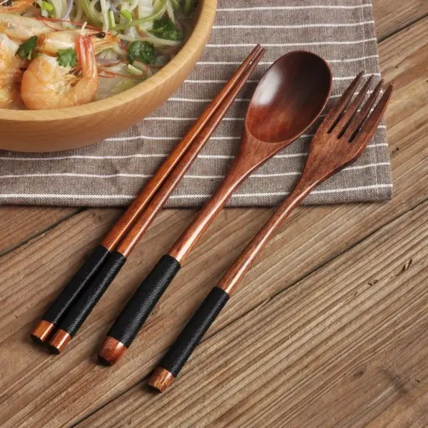 Wooden Portable Cutlery Set for Two - Image 2