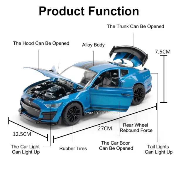 1:18 Scale Mustang GT500 Model Car with Sound - Image 2