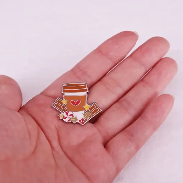 Mocha Enamel Coffee Brooch with Chocolate Design - Image 4