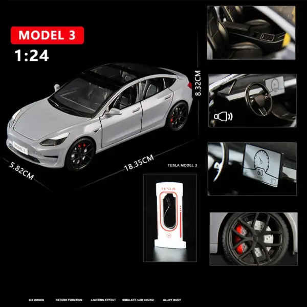 1:24 Tesla Model 3 Diecast Metal Car - Image 9