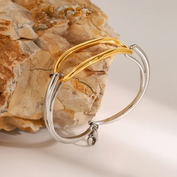 Geometric 18K Gold Stainless Steel Bangle - Image 5