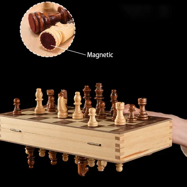 Magnetic Portable Folding Wooden Chess Set - Image 5